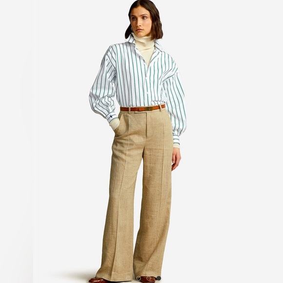 Polo Ralph Lauren Pants - Polo Ralph Lauren Plaid Wool-Linen-Silk Blend Tweed Wide-Leg Pant NWT Size 8